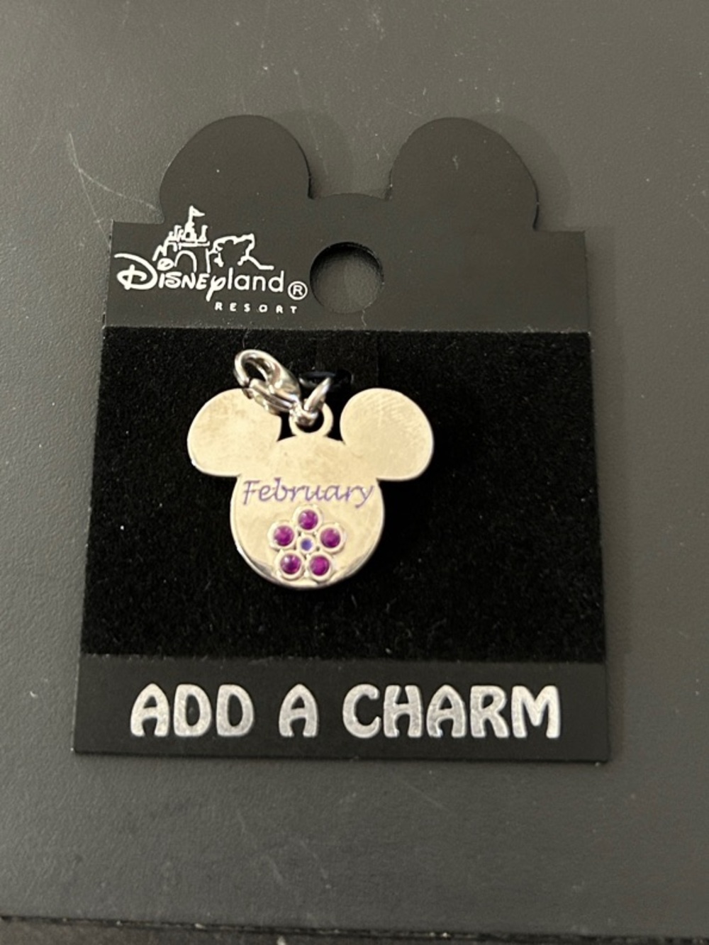 Disney Silver Mickey February Birthstone Charm with Purple Stones
